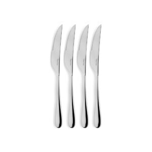 Doskonałe noże do steków ARDEN 4 szt. od Robert Welch to eleganckie narzędzia o perfekcyjnym cięciu. Wykonane z najwyższej jakości stali nierdzewnej 18/10, zapewniają trwałość i precyzję. Zapakowane w estetyczne pudełko, idealne jako uzupełnienie zastawy stołowej z linii Arden.