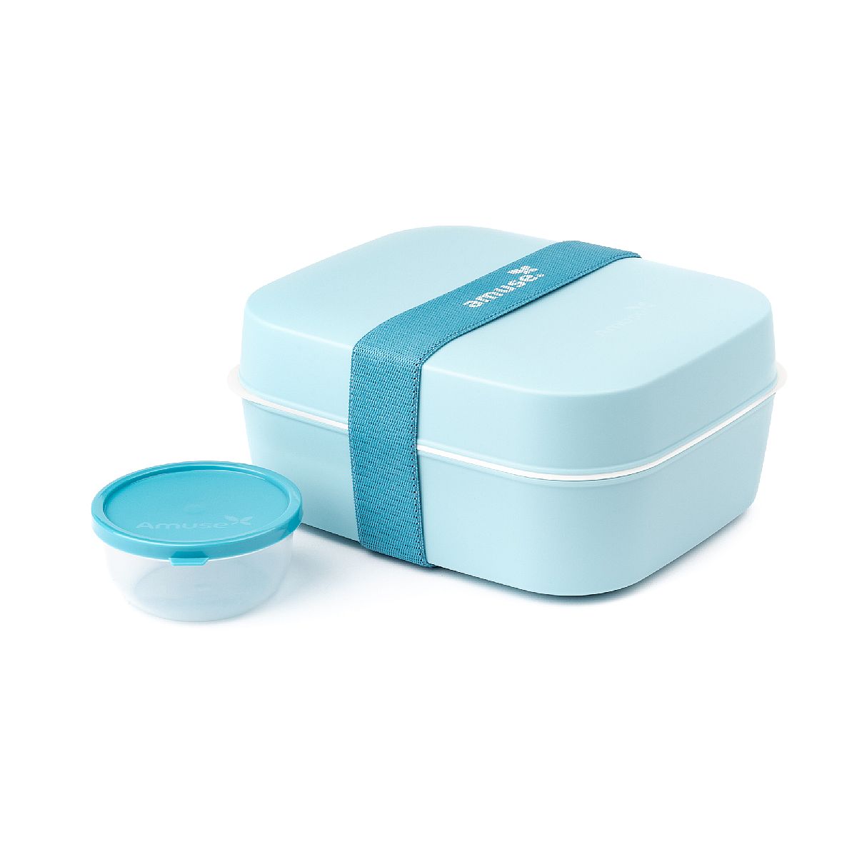 Amuse Lunchbox 3 w 1 niebieski. Na zdjęciu pojemnik główny oraz miseczka mała.
